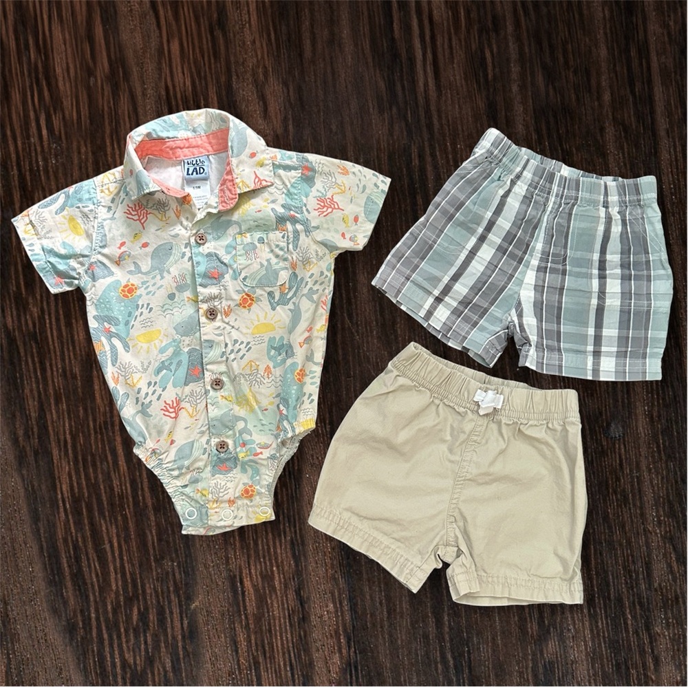 Bundle of Baby Boys 6-9 Months and 9 Months Summer Clothes Onesie & Shorts
